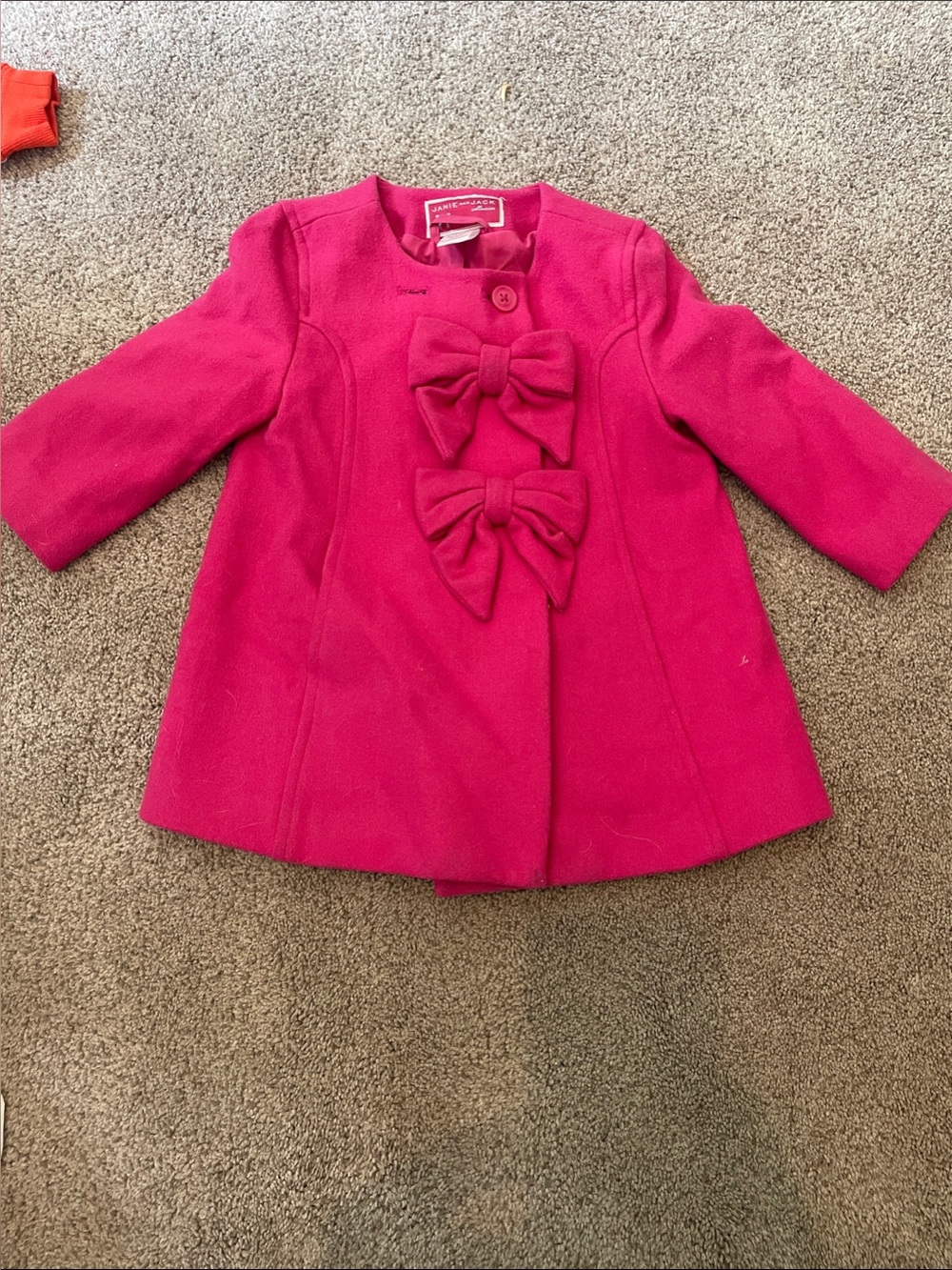 Janie and Jack Girls pink Bow Pea Coat